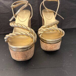 Jimmy Choo Diosa Wedge 130 Gold Metallic Nappa Platform Sandals Sz 36 1/2